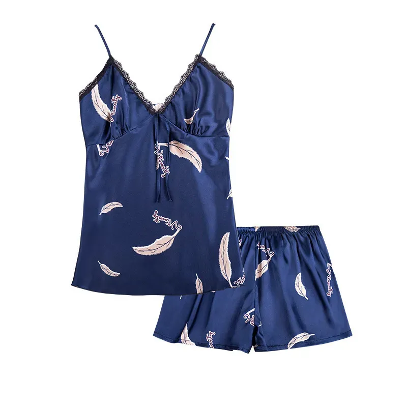 Dreamy Nights Feather Print, Satin Pajama Set