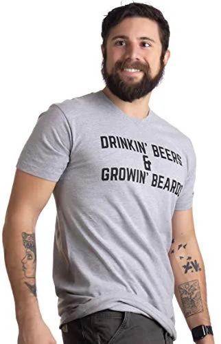 Drinkin' Beers & Growing Beards | Funny Drinking Buddies Beer Games Party T-Shirt-(Adult,L) Sport Grey
