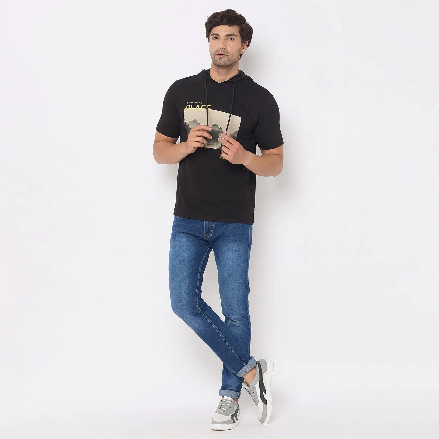 Duke Stardust Men Half Sleeve Cotton Hooded Smart Fit T-Shirt (LF7227)
