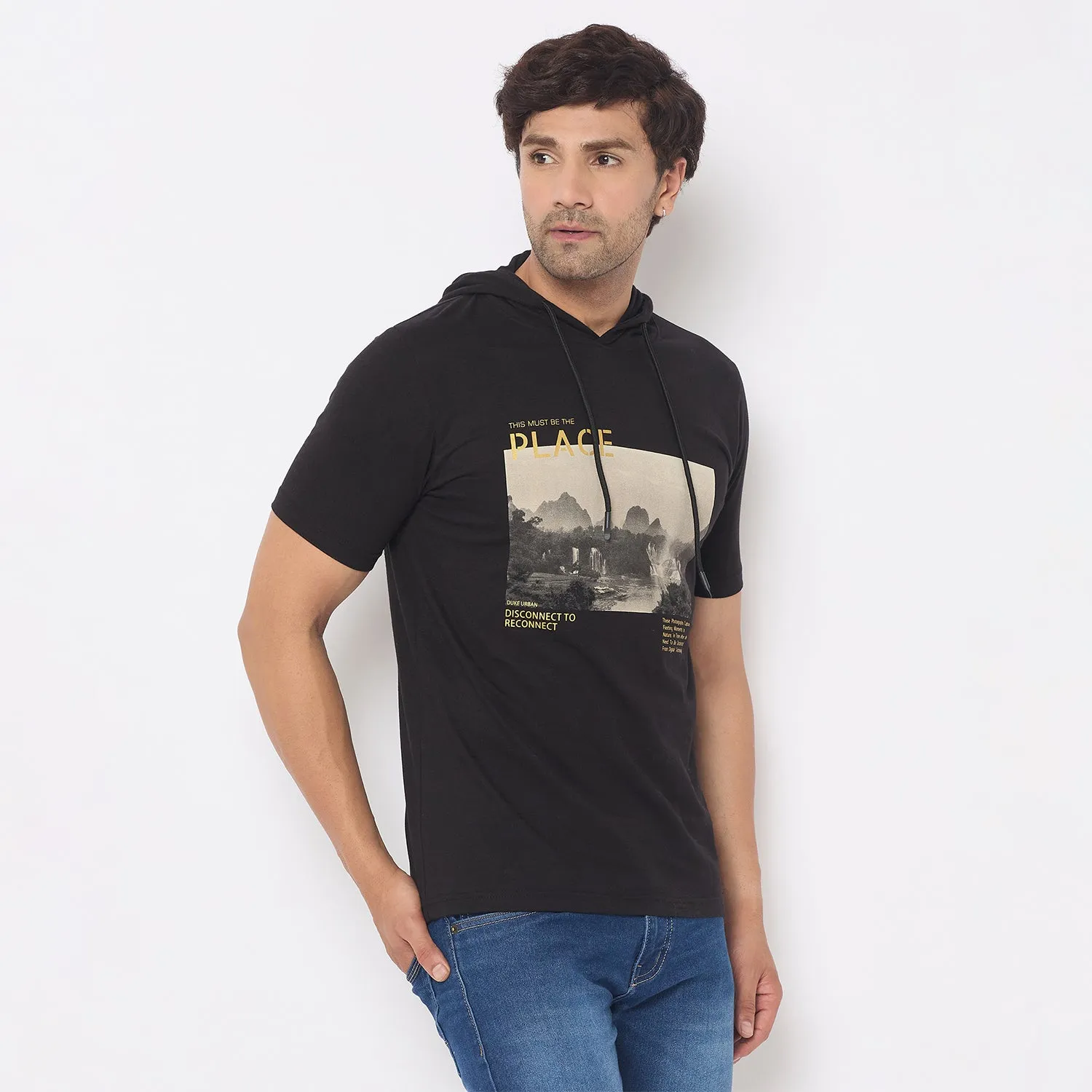 Duke Stardust Men Half Sleeve Cotton Hooded Smart Fit T-Shirt (LF7227)