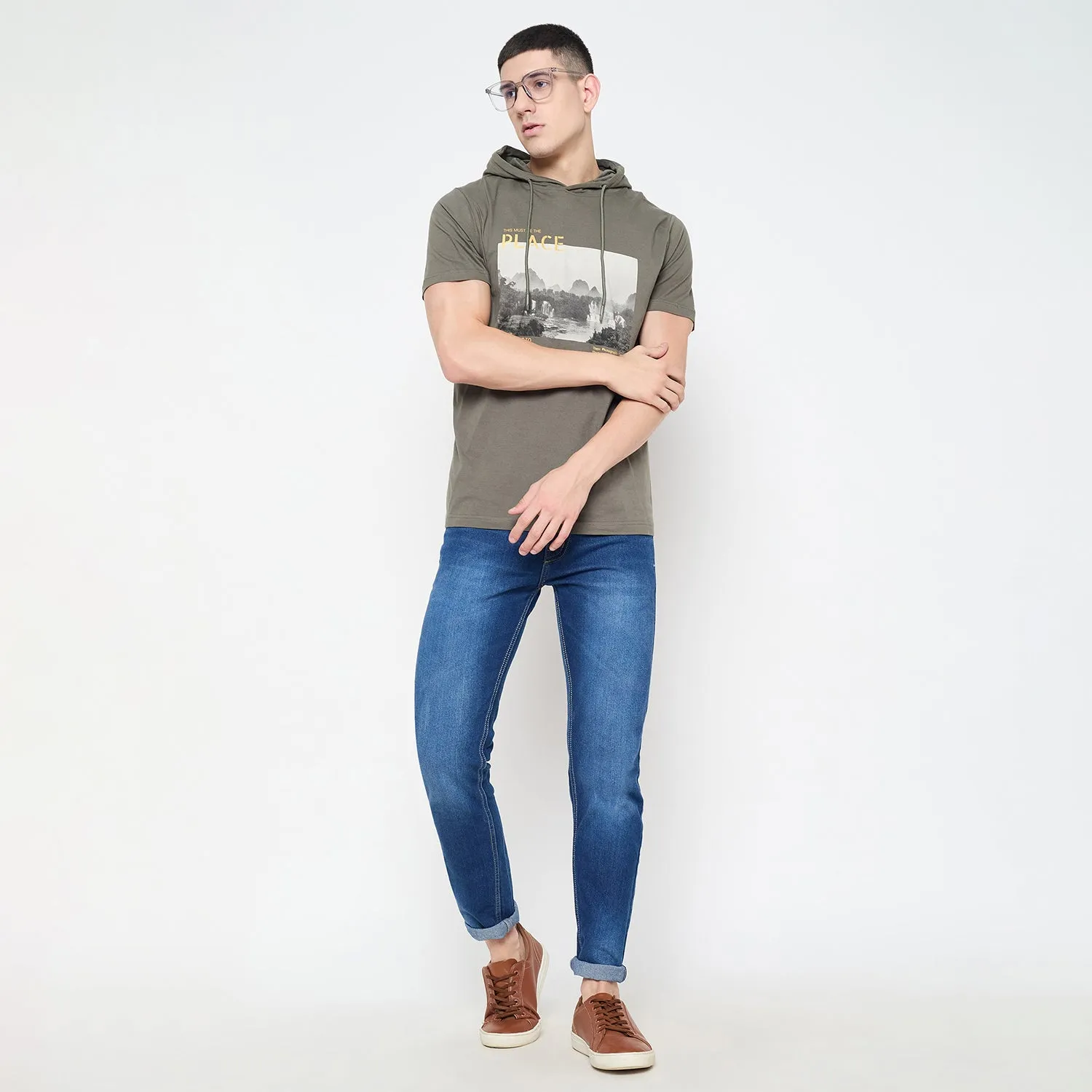 Duke Stardust Men Half Sleeve Cotton Hooded Smart Fit T-Shirt (LF7227)