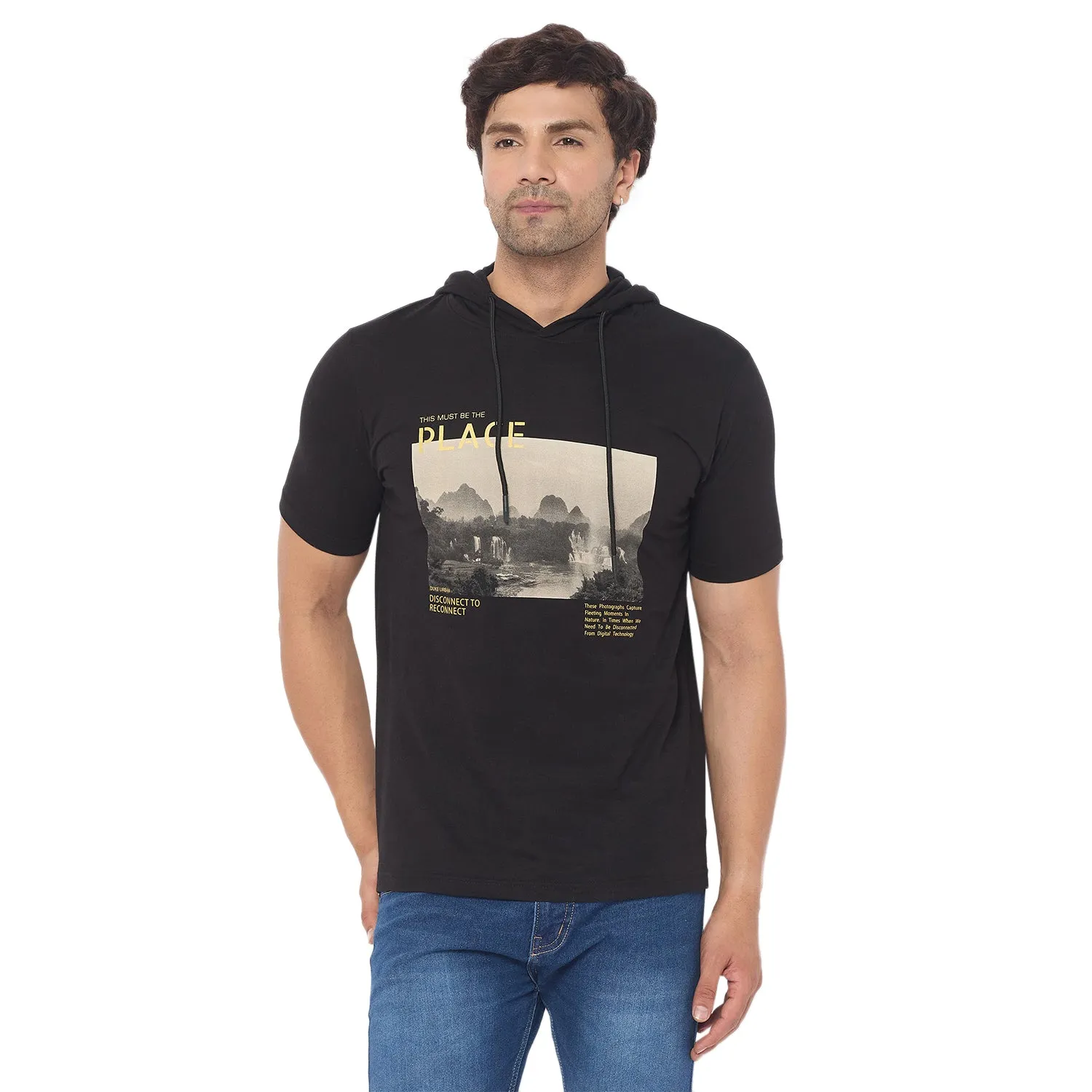 Duke Stardust Men Half Sleeve Cotton Hooded Smart Fit T-Shirt (LF7227)