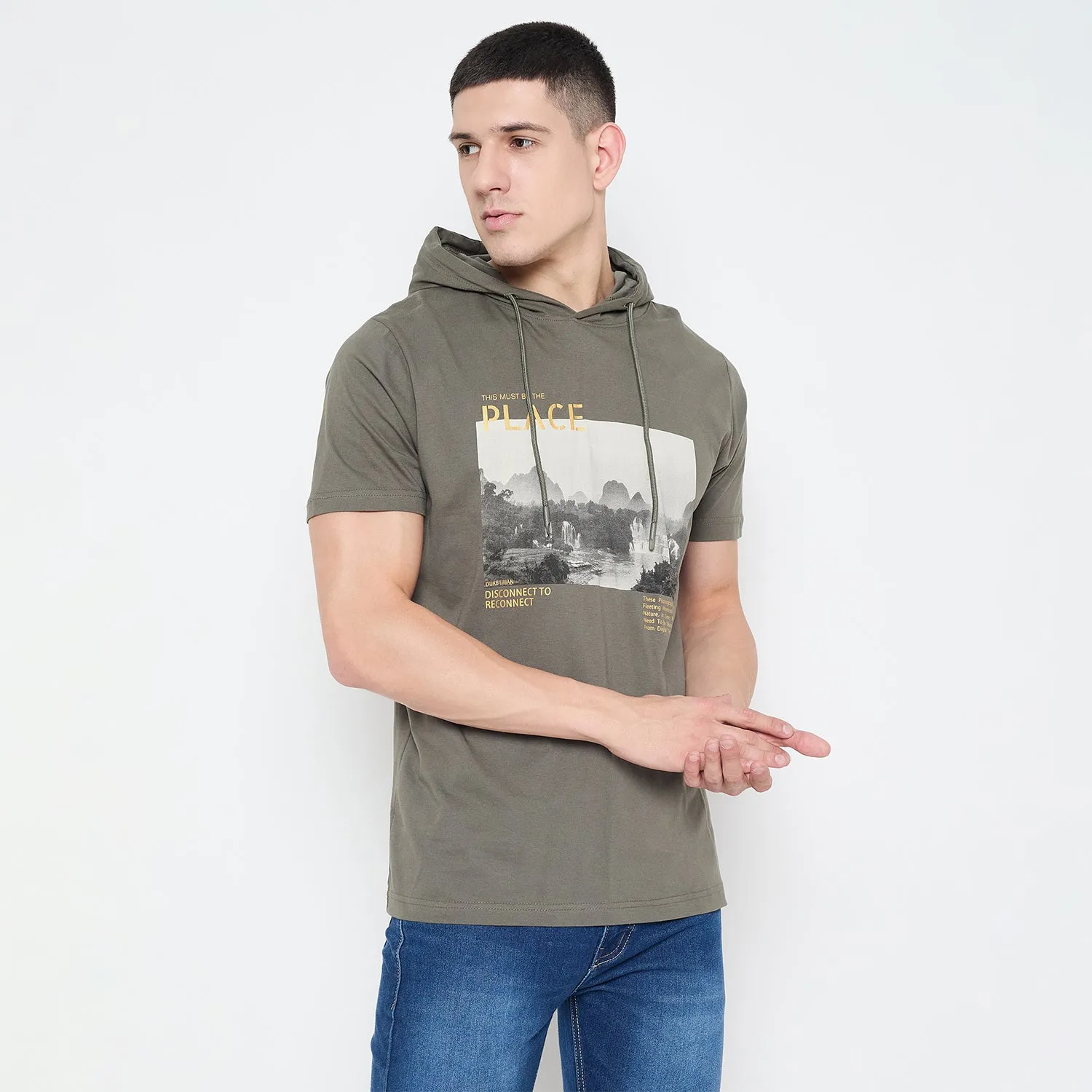 Duke Stardust Men Half Sleeve Cotton Hooded Smart Fit T-Shirt (LF7227)