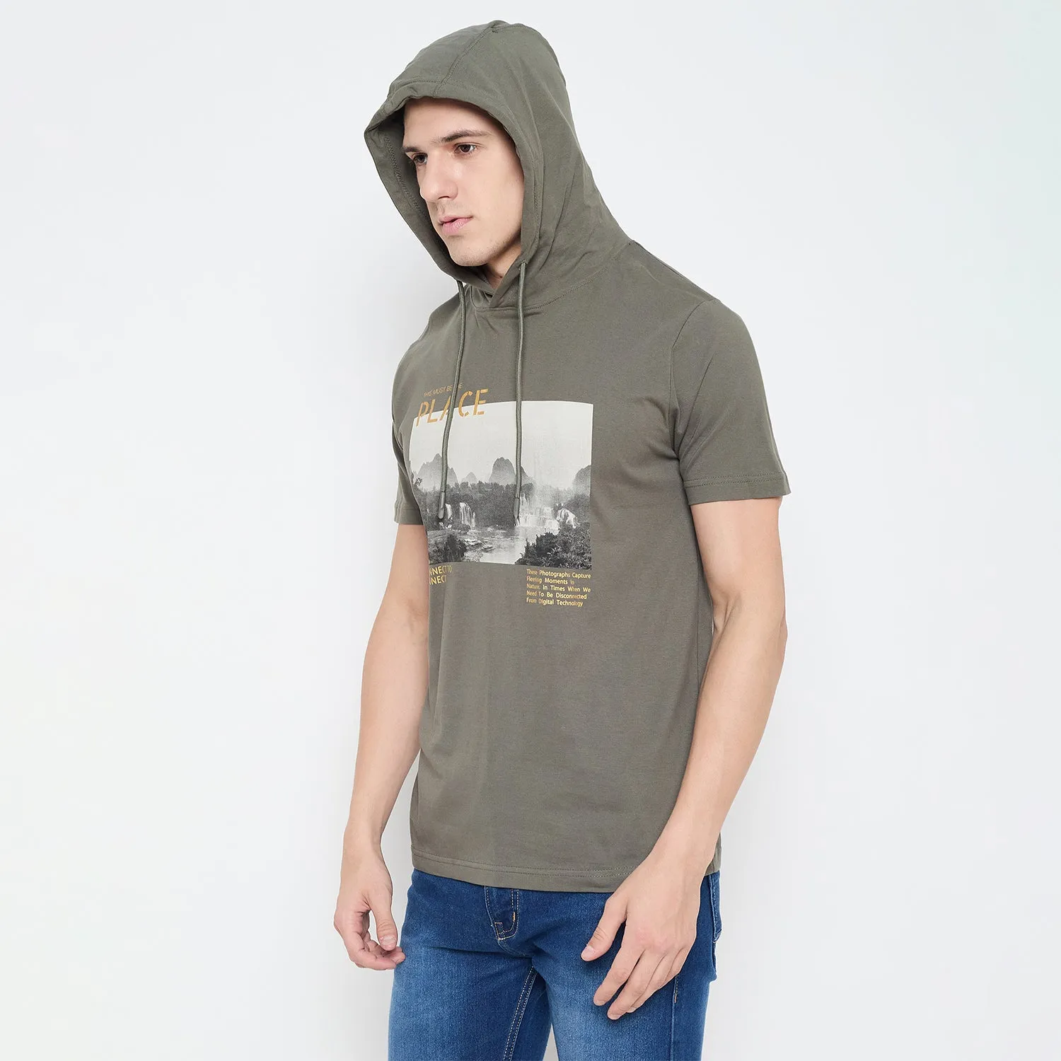 Duke Stardust Men Half Sleeve Cotton Hooded Smart Fit T-Shirt (LF7227)