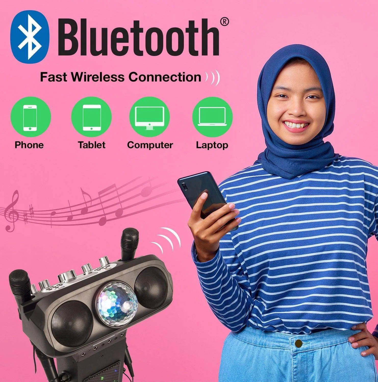 Easy Karaoke Smart Bluetooth® Karaoke System   4 Wired Microphones