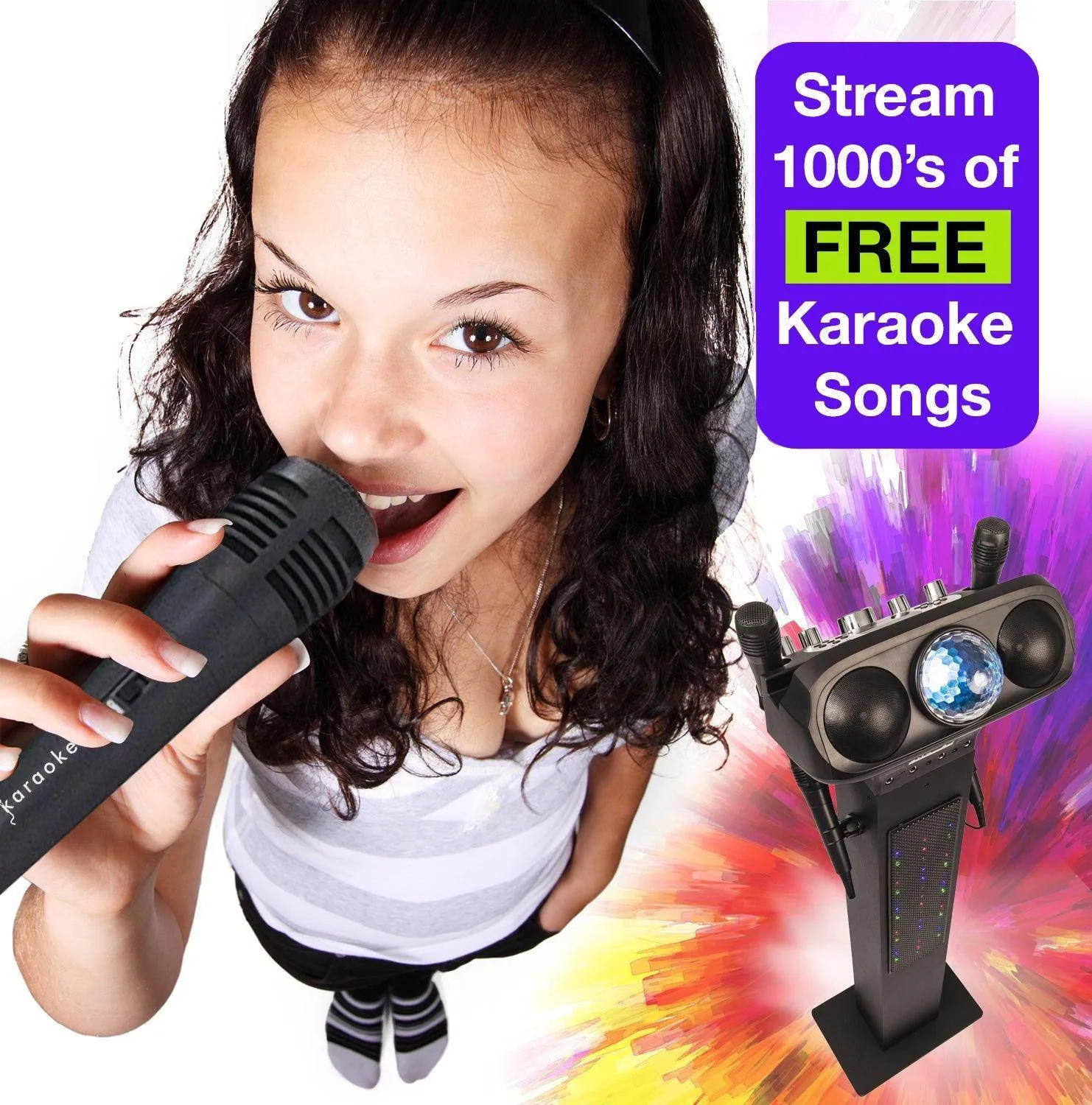 Easy Karaoke Smart Bluetooth® Karaoke System   4 Wired Microphones