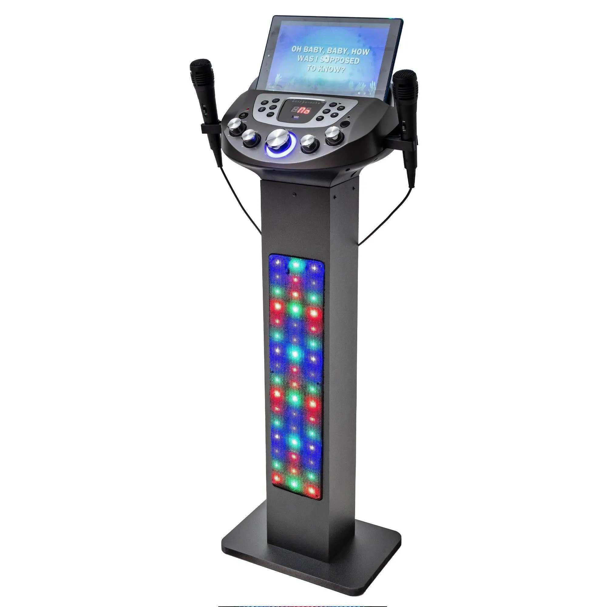 Easy Karaoke Smart Bluetooth® Pedestal Karaoke System with Light Effects   2 Mics