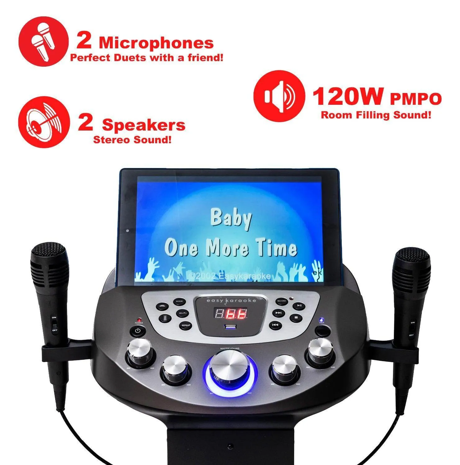 Easy Karaoke Smart Bluetooth® Pedestal Karaoke System with Light Effects   2 Mics
