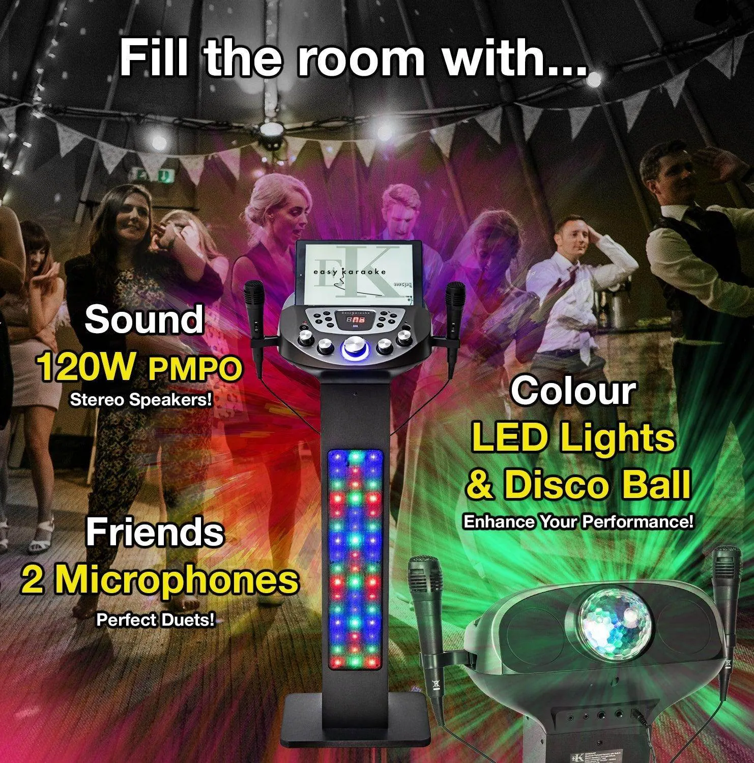 Easy Karaoke Smart Bluetooth® Pedestal Karaoke System with Light Effects   2 Mics