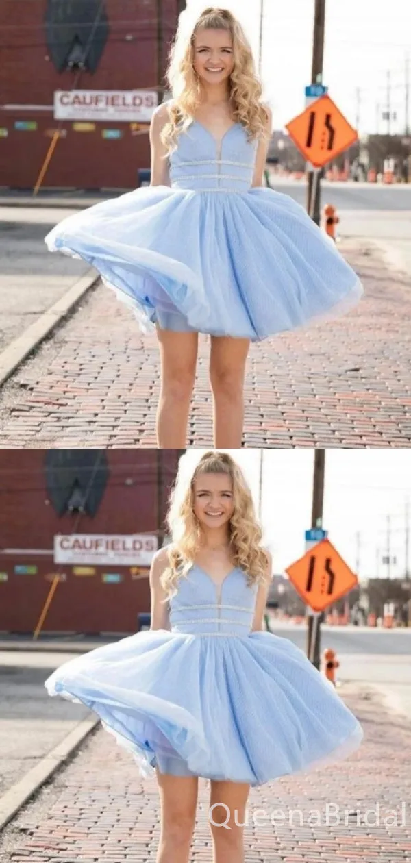 Elegant Charming Sweetheart A-line Spaghetti Straps Short Homecoming Dresses with Pleats ,QB0666