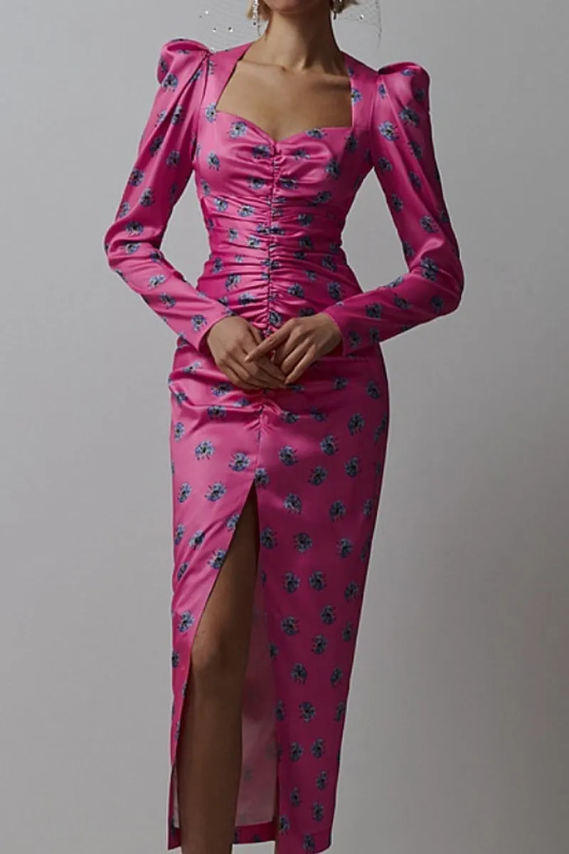 Elegant Print Fold Square Collar Printed Dress Dresses