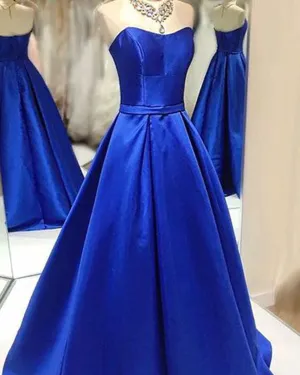 Elegant Royal Blue Prom Dresses 2018 New Arrival Strapless Long Prom Gowns for Party