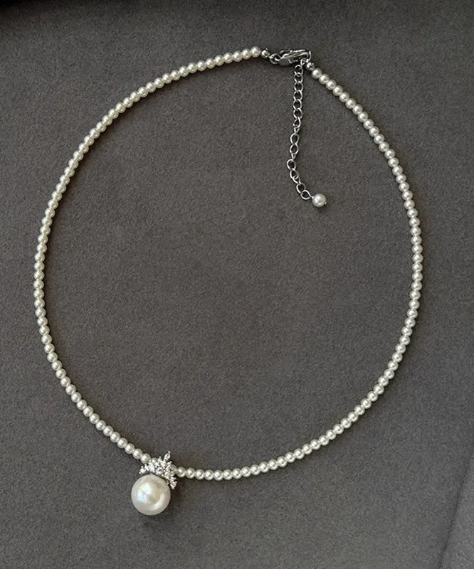 Elegant White Alloy Zircon Pearl Pendant Necklace