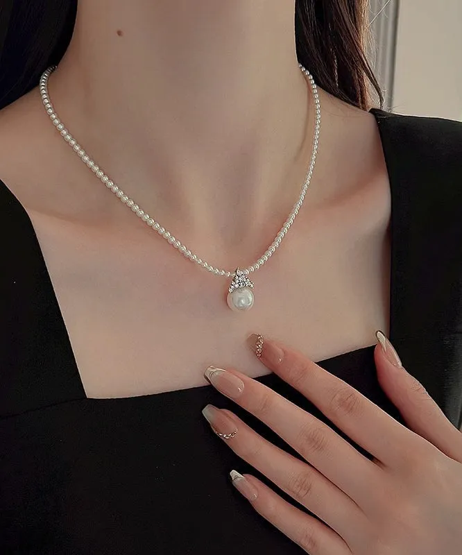 Elegant White Alloy Zircon Pearl Pendant Necklace