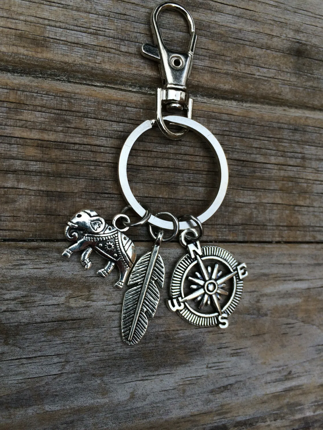 Elephant Compass Charm Keychain