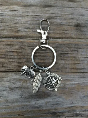 Elephant Compass Charm Keychain