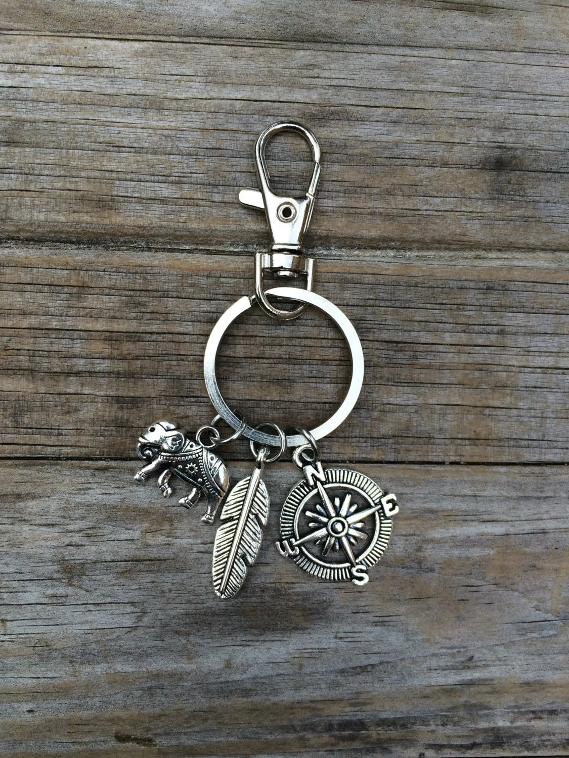 Elephant Compass Charm Keychain