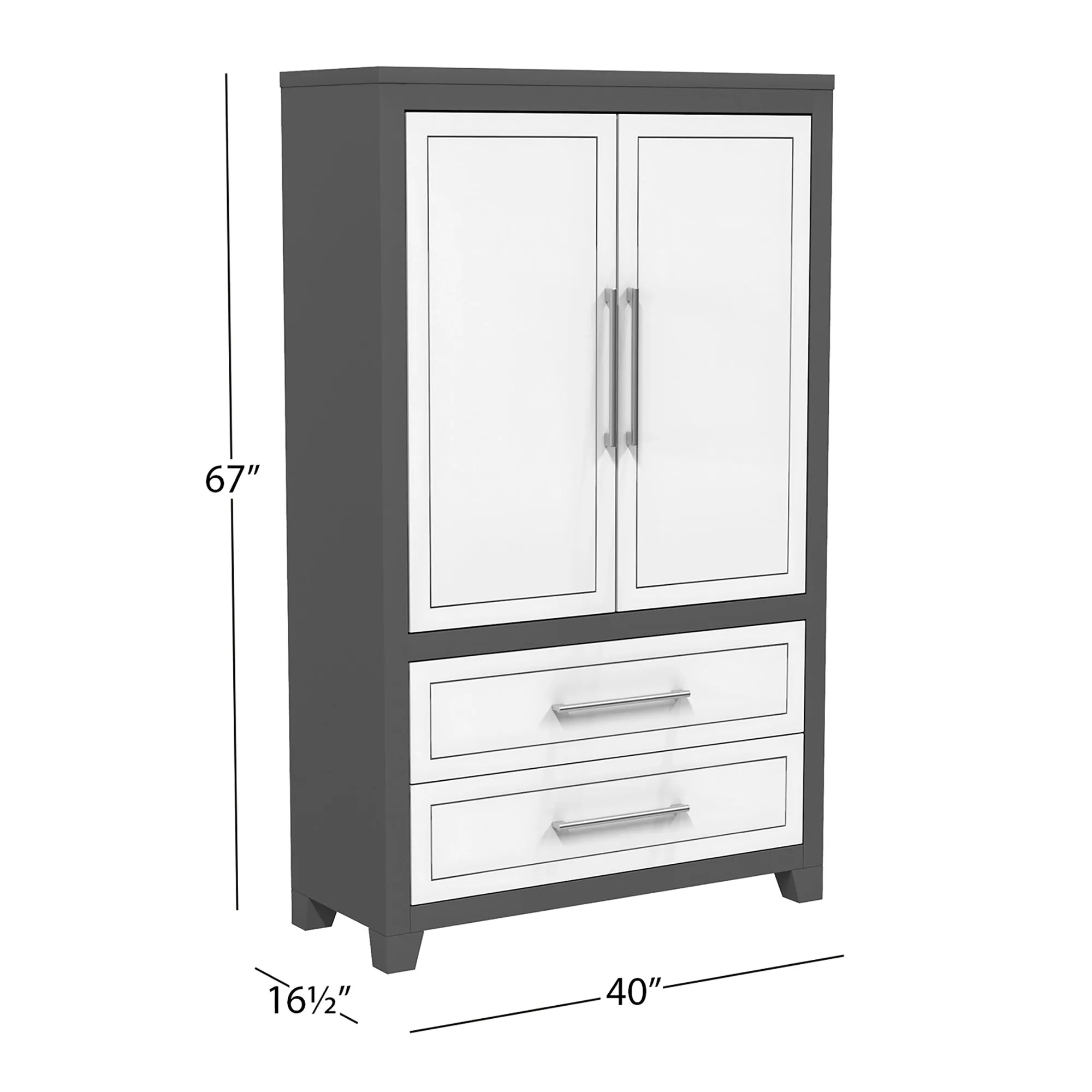 emma armoire storage organizer - shelves with 2 drawers home decor, dark grey & white