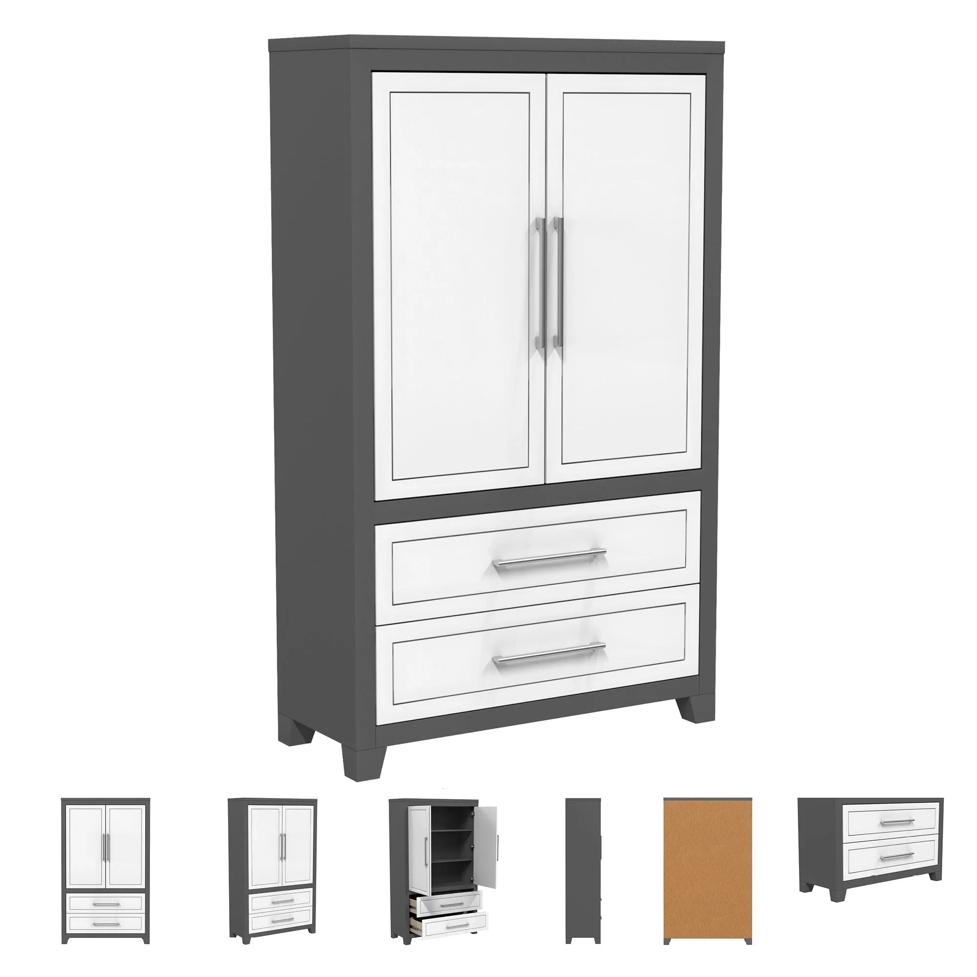 emma armoire storage organizer - shelves with 2 drawers home decor, dark grey & white
