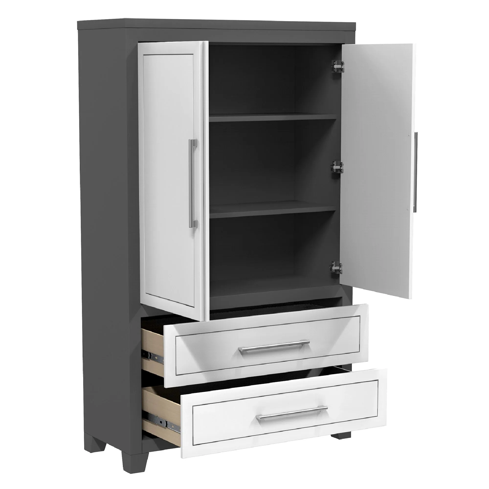 emma armoire storage organizer - shelves with 2 drawers home decor, dark grey & white