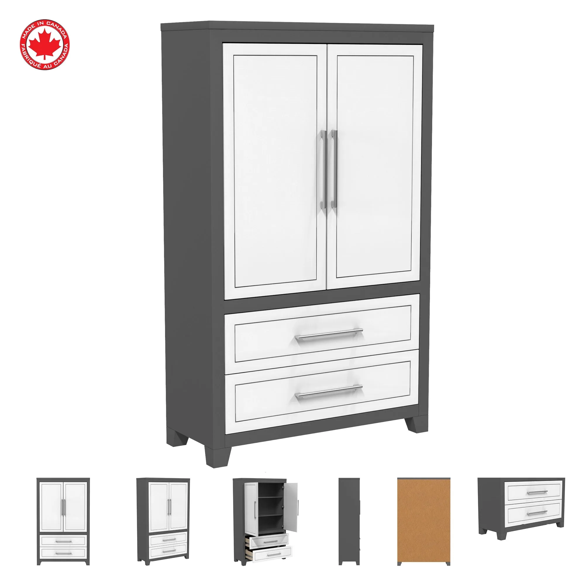 emma armoire storage organizer - shelves with 2 drawers home decor, dark grey & white