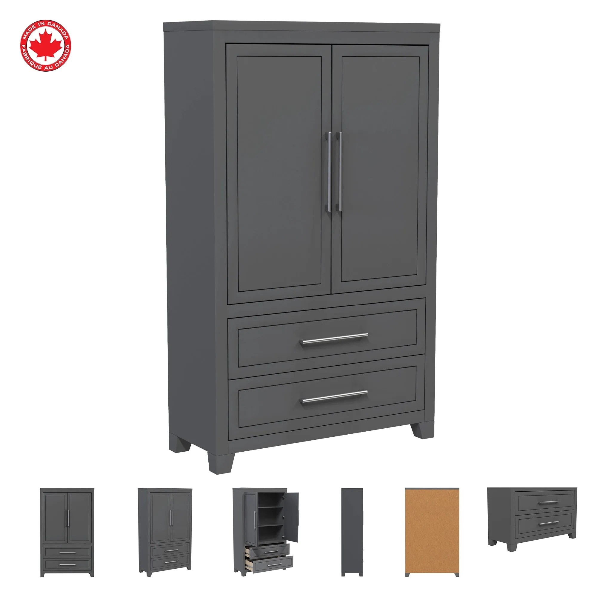 emma armoire storage organizer - shelves with 2 drawers home decor, dark grey