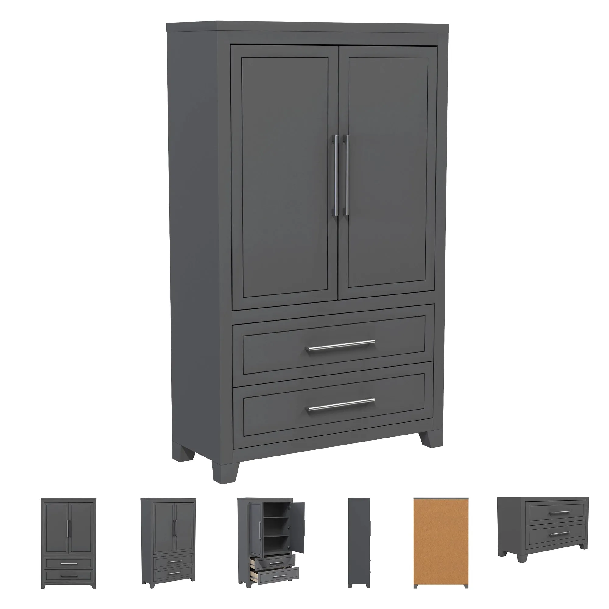 emma armoire storage organizer - shelves with 2 drawers home decor, dark grey