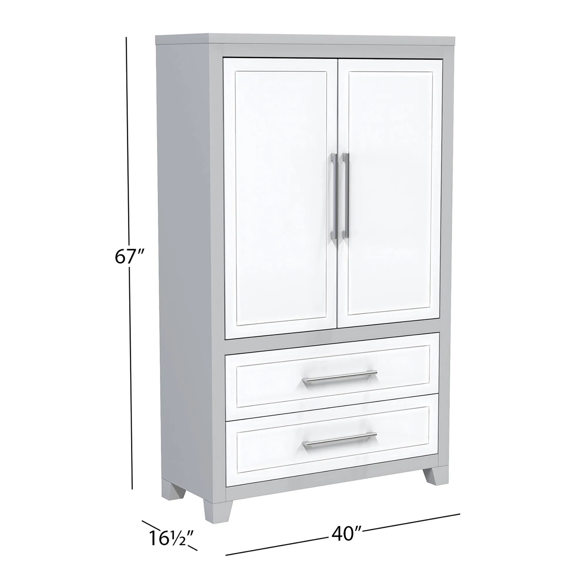 emma armoire storage organizer - shelves with 2 drawers home decor, grey & white