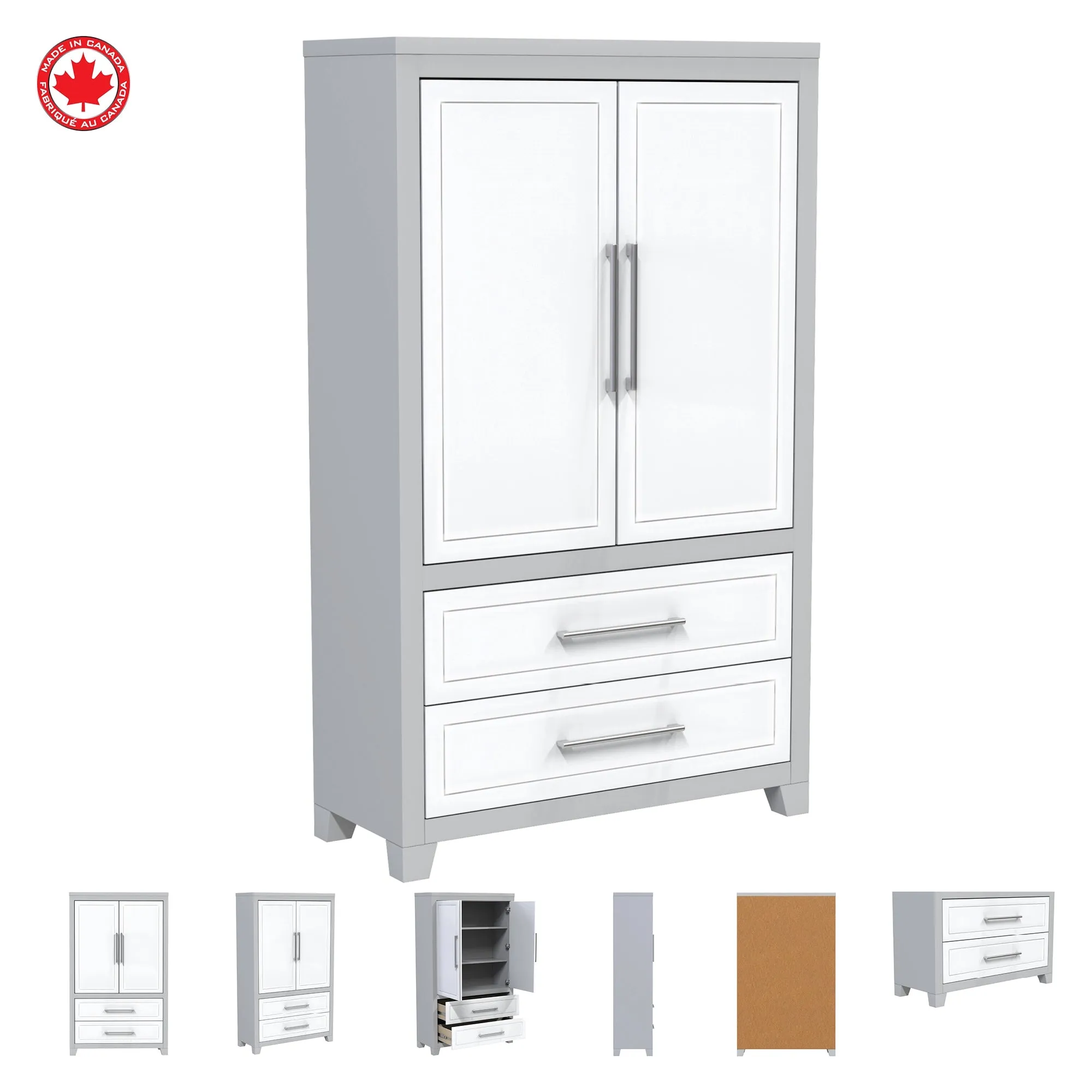 emma armoire storage organizer - shelves with 2 drawers home decor, grey & white