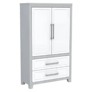 emma armoire storage organizer - shelves with 2 drawers home decor, grey & white