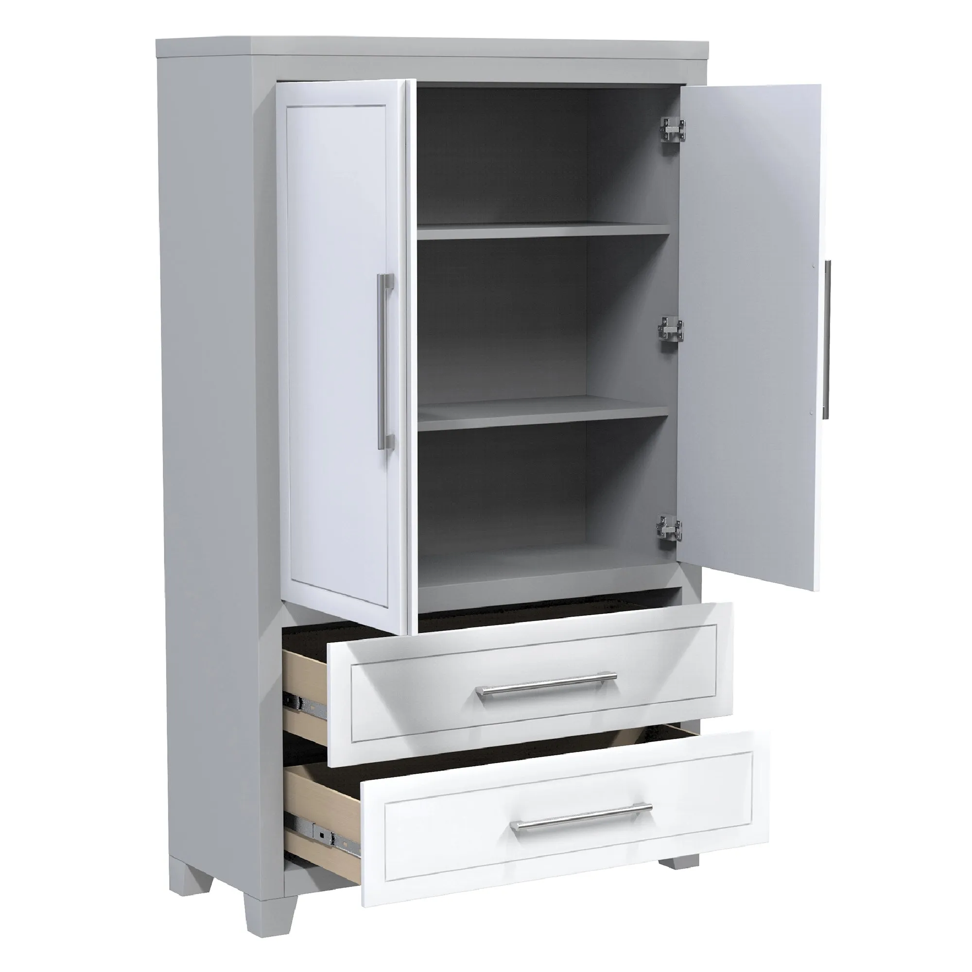 emma armoire storage organizer - shelves with 2 drawers home decor, grey & white