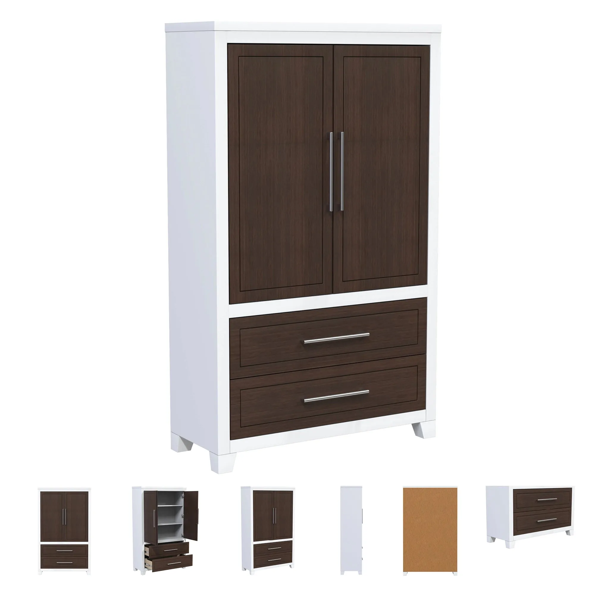 emma armoire storage organizer - shelves with 2 drawers home decor, white & walnut