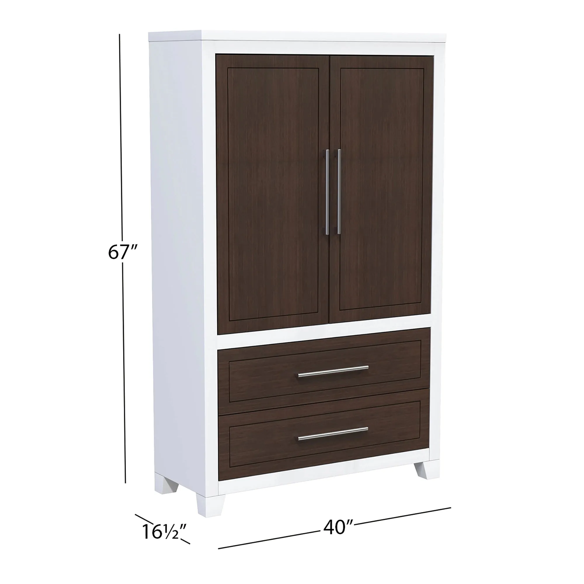 emma armoire storage organizer - shelves with 2 drawers home decor, white & walnut