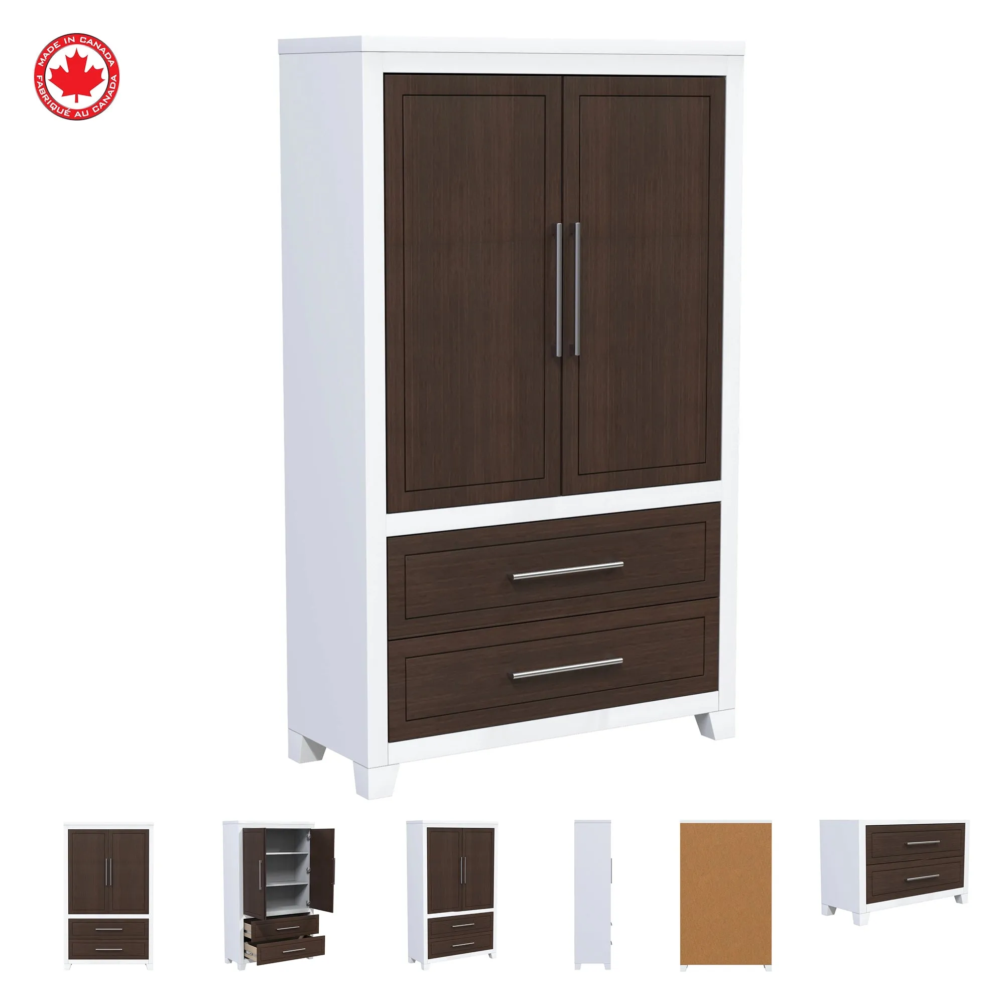 emma armoire storage organizer - shelves with 2 drawers home decor, white & walnut