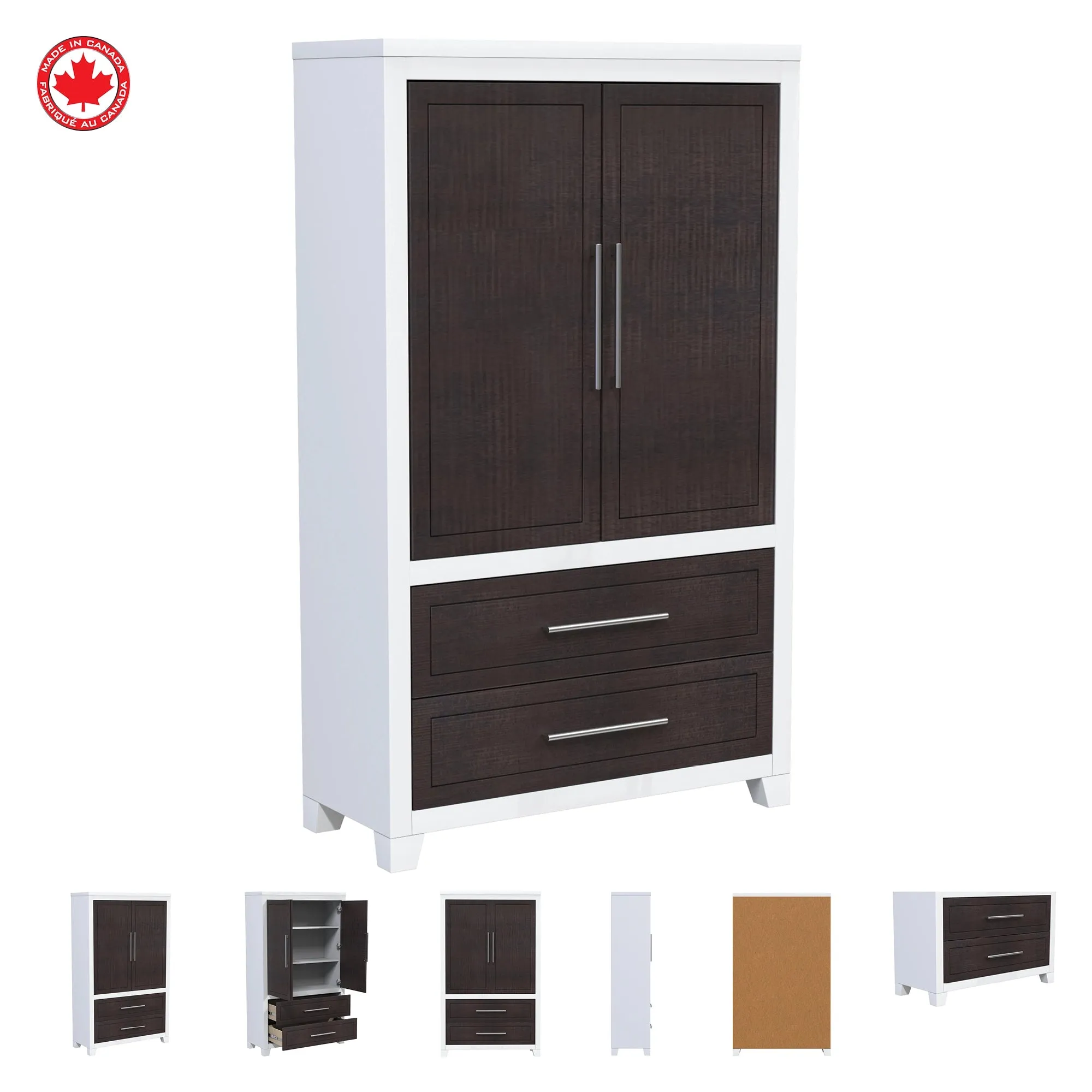 emma armoire storage organizer - shelves with 2 drawers home decor, white & wood barn