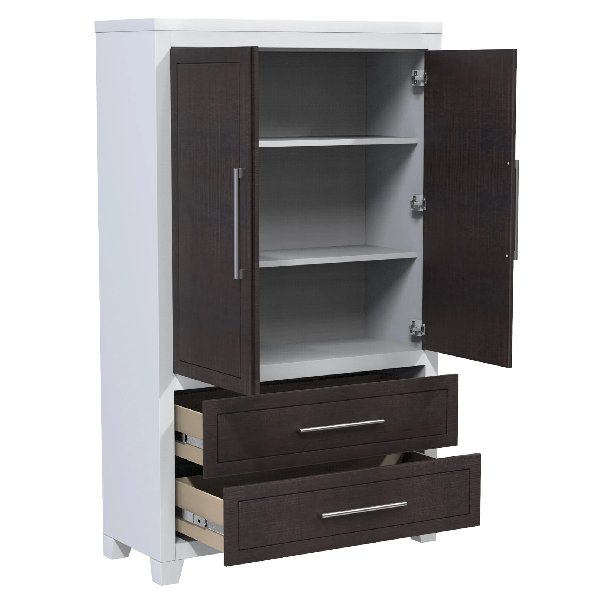 emma armoire storage organizer - shelves with 2 drawers home decor, white & wood barn