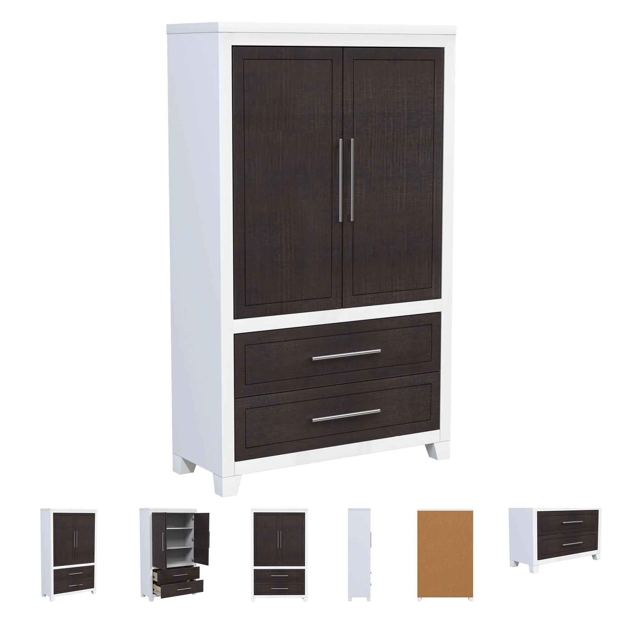 emma armoire storage organizer - shelves with 2 drawers home decor, white & wood barn