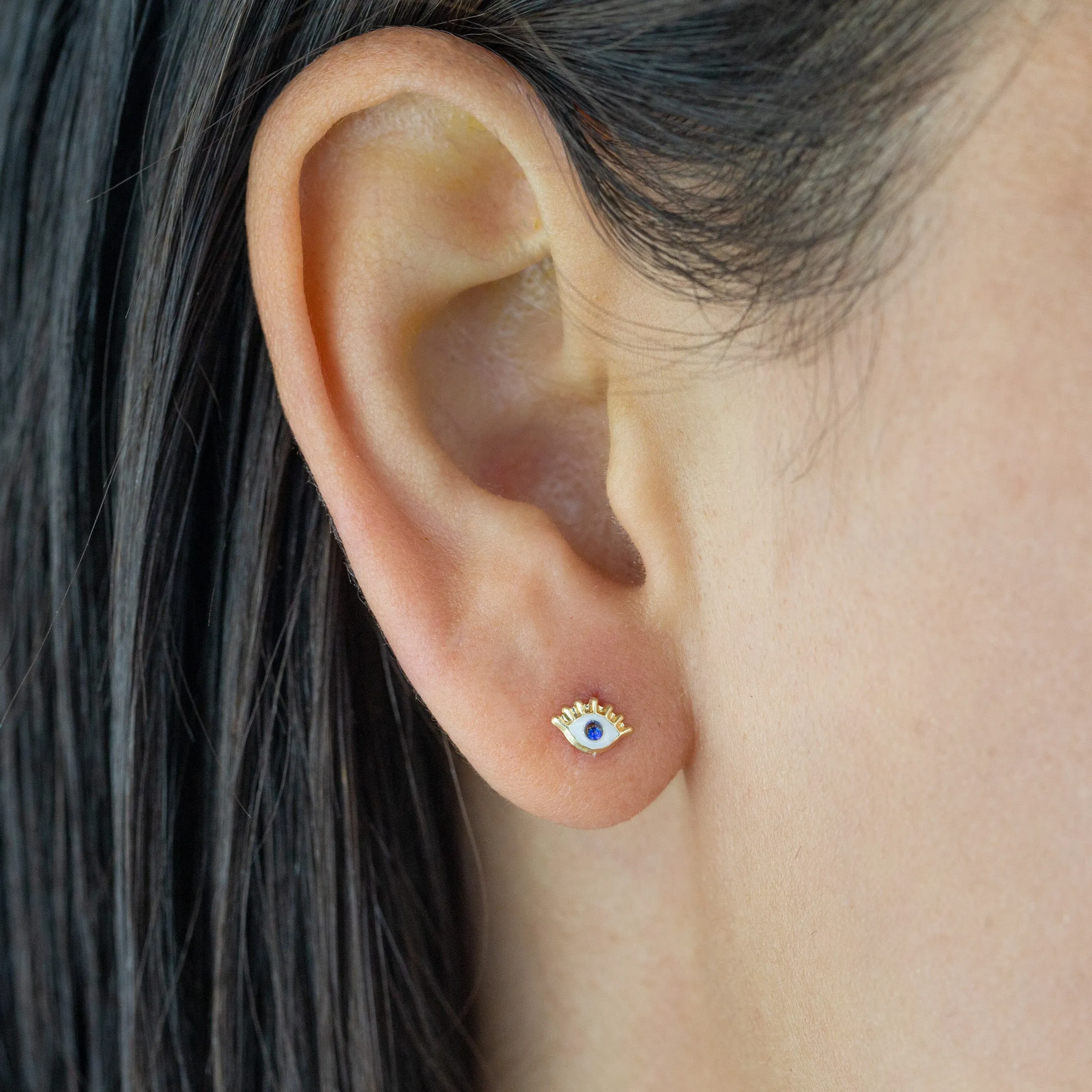 Enamel Eye Stud Earring 14K