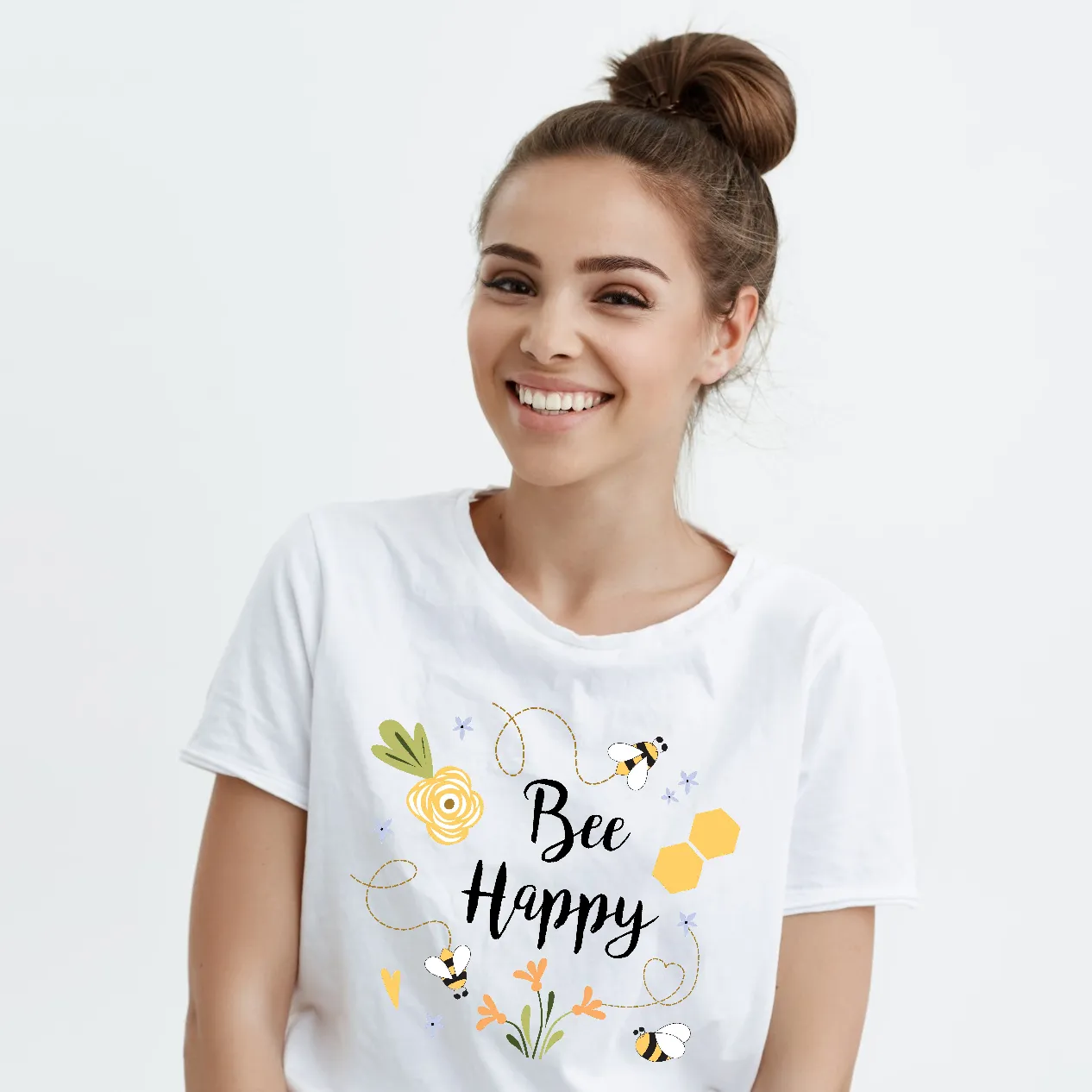 Endanzoo Organic Women Short Sleeve T-shirt for Mom - Bee Happy