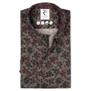 Extra long sleeves. Floral print linen blend shirt