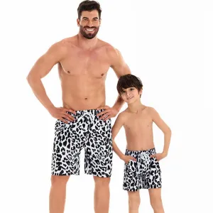 Father and Son Matching Swim Trunks - Bold Cow Print, Family Beachwear