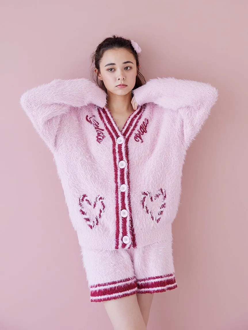 Feather Cardigan & Shorts Loungewear Set