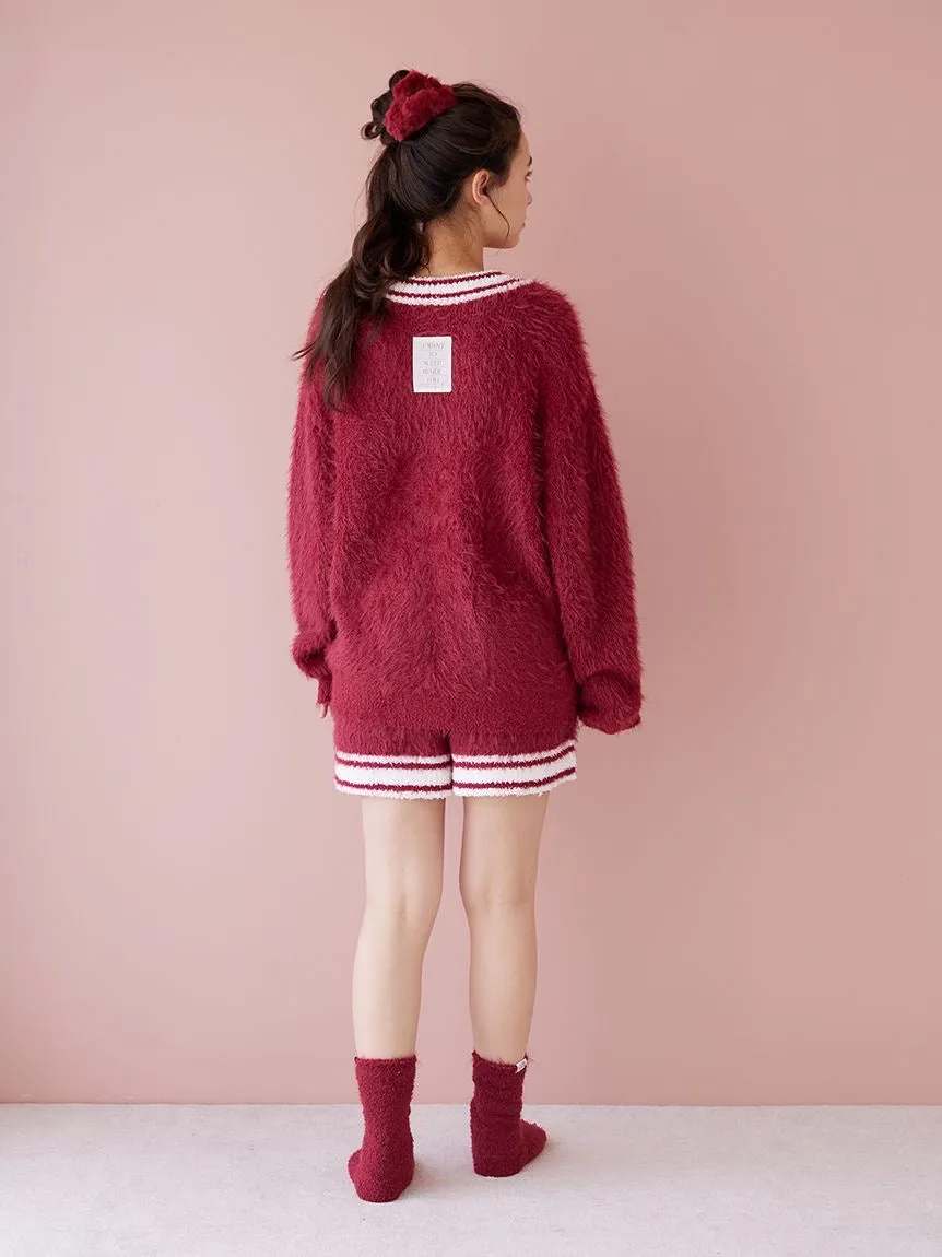 Feather Cardigan & Shorts Loungewear Set