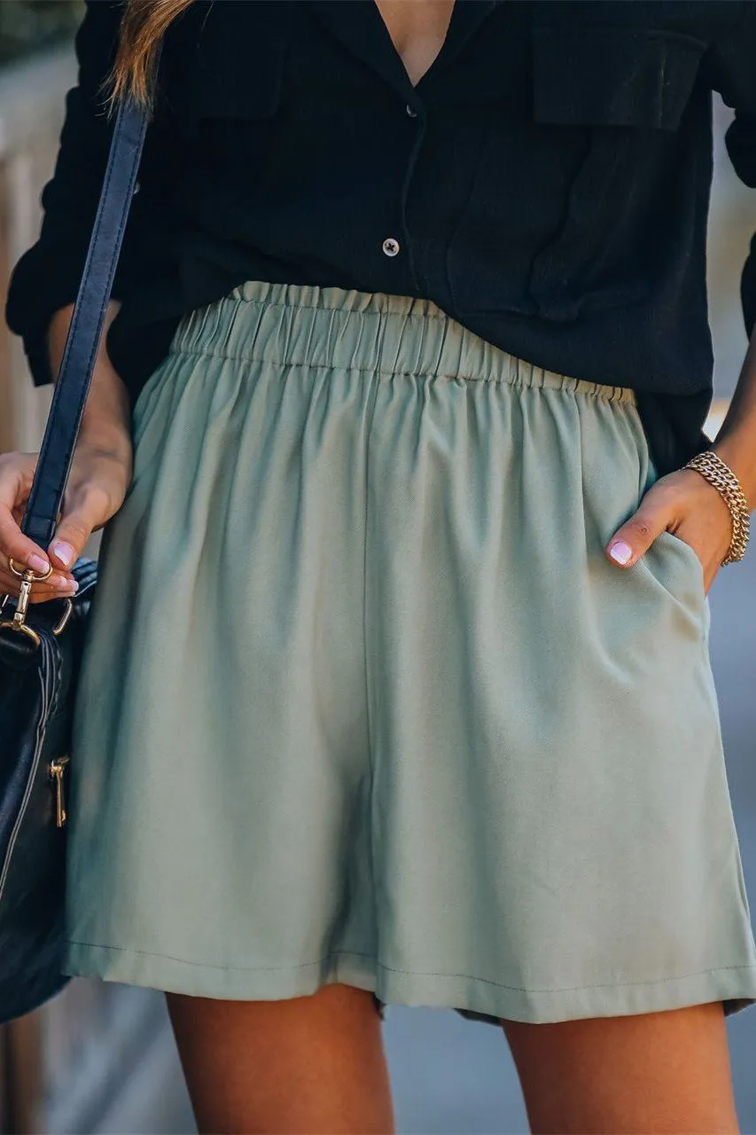 Feather Cotton Pocketed High Rise Shorts - Sage Green
