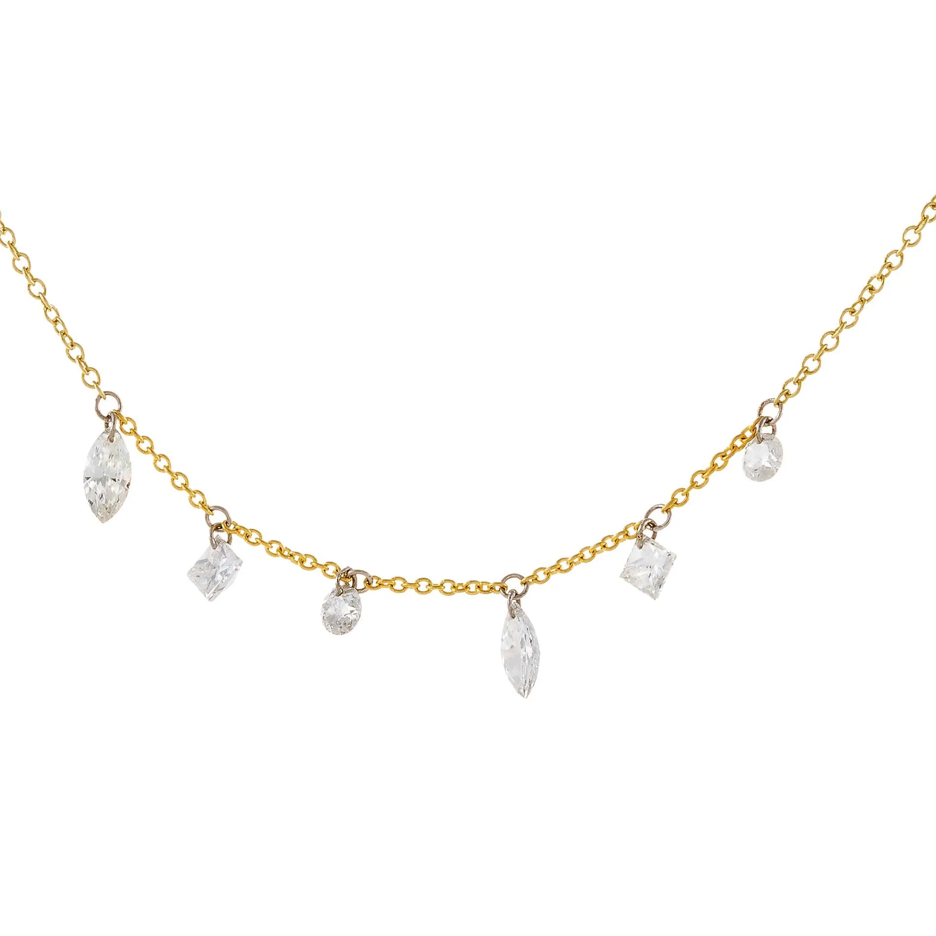 Floating Multi Shape Diamond Necklace 14K