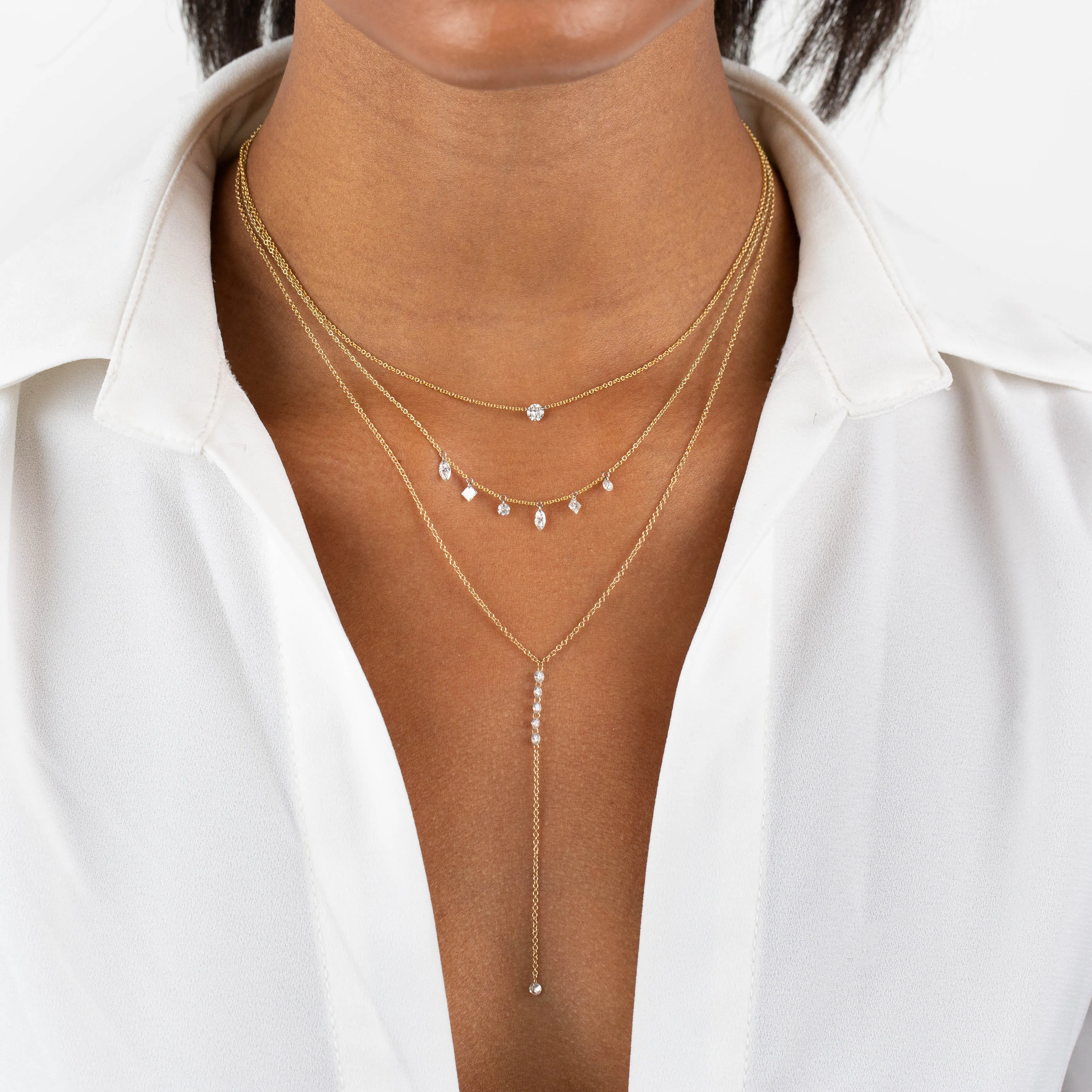 Floating Multi Shape Diamond Necklace 14K