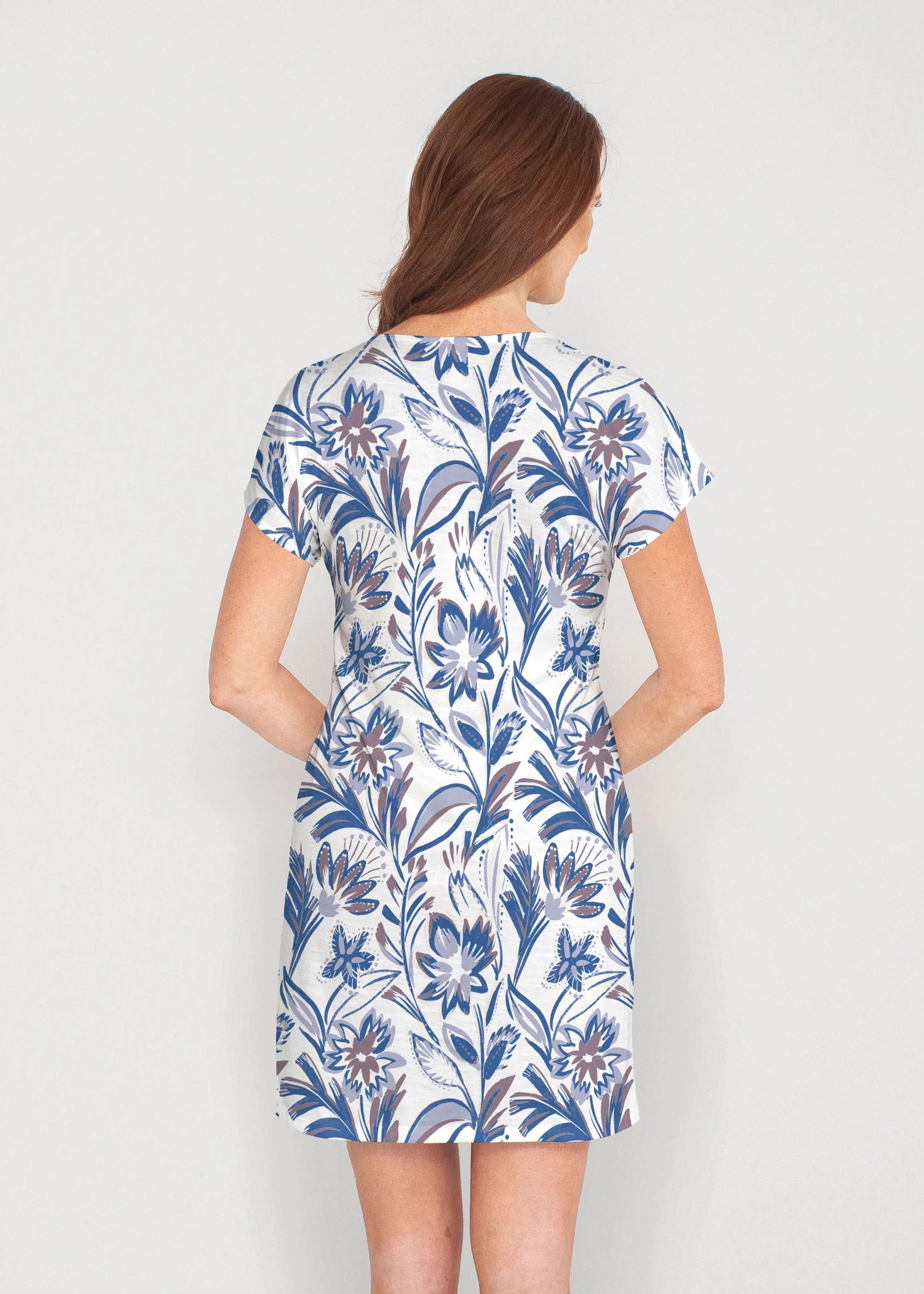 Floral Buds (8015) ~ French Terry Short Sleeve Crew Dress