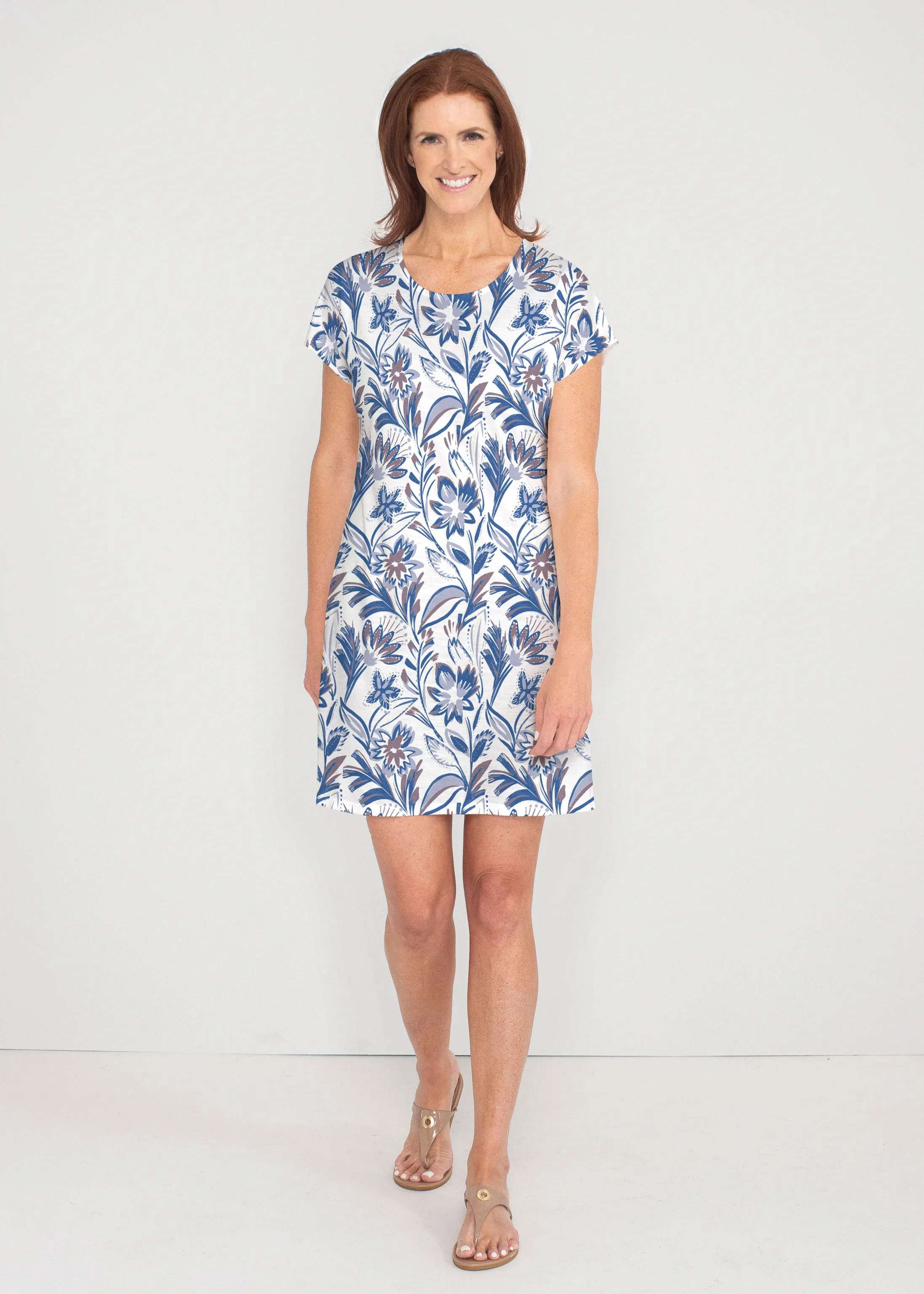 Floral Buds (8015) ~ French Terry Short Sleeve Crew Dress