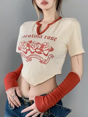 Flower Letters Short Sleeve T Shirts