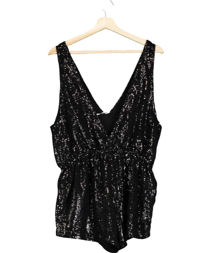 Free People Black High Shine Sequin One-piece UK S